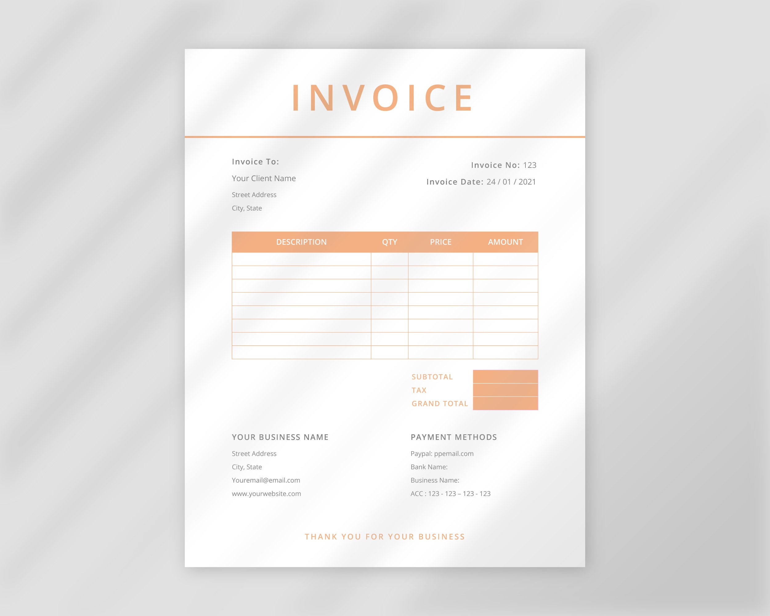 orange invoice template photography invoice editable etsy