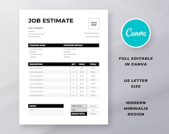 Plantilla editable de formulario de presupuesto de trabajo: Diseño minimalista moderno (plantilla de Canva)