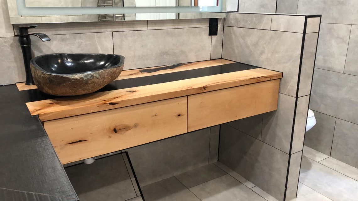 Epoxy Vanity Top, Resin Vanity Top, Black Resin Bathroom Vanity Top