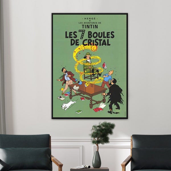 Affiche originale Tintin - Les sept boules de cristal - 50 x 70 cm - Affiche d'art moderne - Impression pour mur du salon