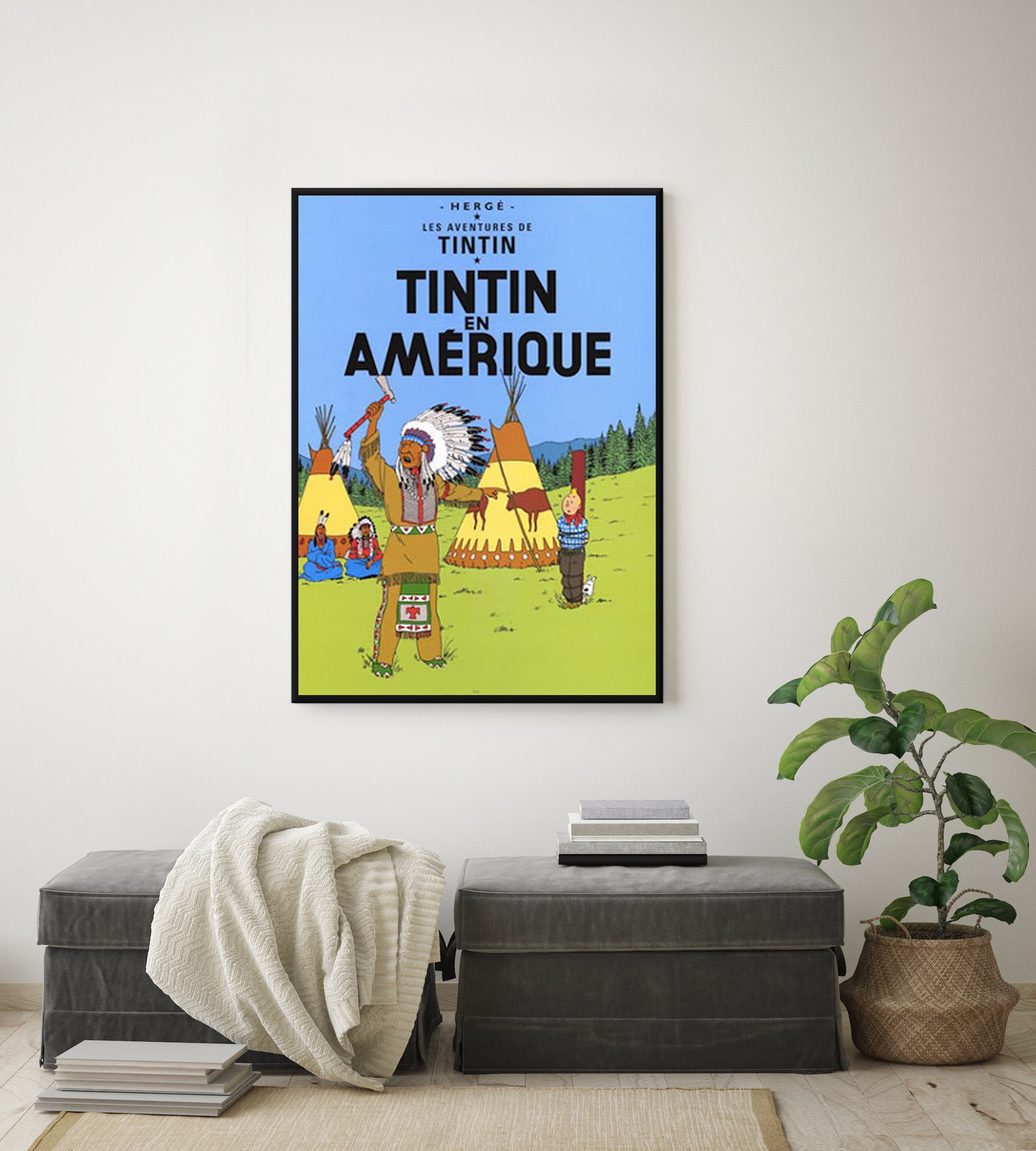Original Tintin Poster Tintin in America 50x70 Cm Modern Artwork Poster