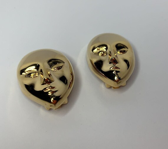 Original Vintage Golden Mask Clip Earrings. Etsy Australia