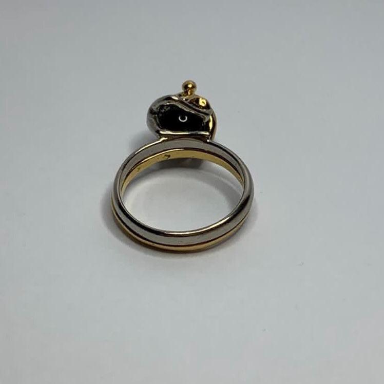 Bague Bicolore Jourdan - Onyx Et Plaqué Or Jaune - Taille 55, Neuf Sans Emballage (micro-rayures)