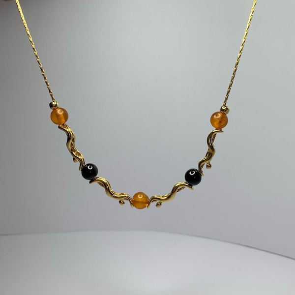 Rare! Magnifique collier onyx et ambre Charles Jourdan