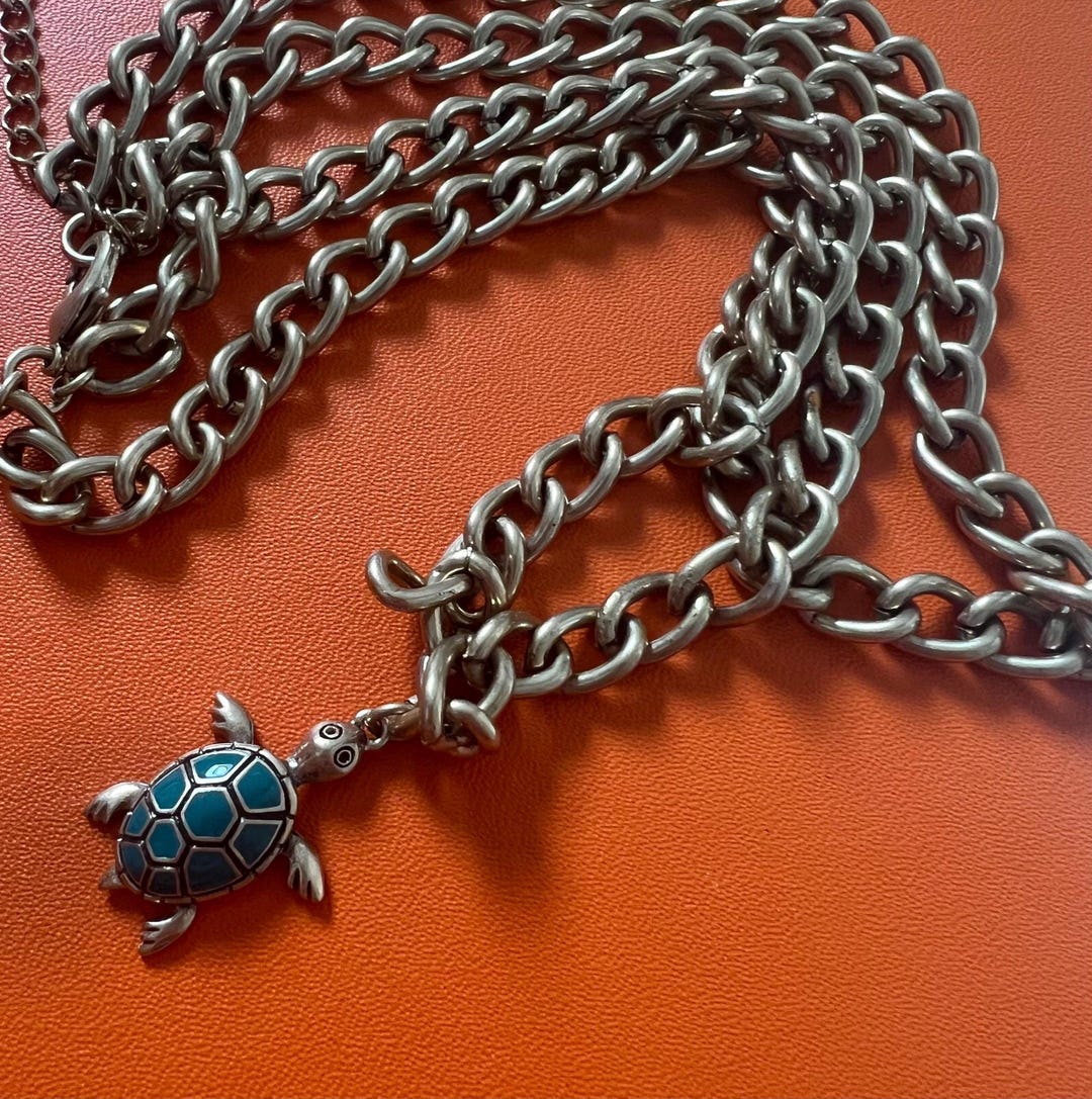 Turtle Chain Vintage Chunky Link Necklace With Turtle Pendant - Etsy