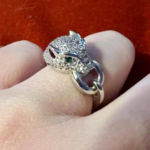 Superb panther ring in 925 silver and sparkling zircons size 51
