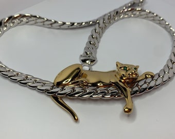 Magnificent vintage two-tone panther necklace