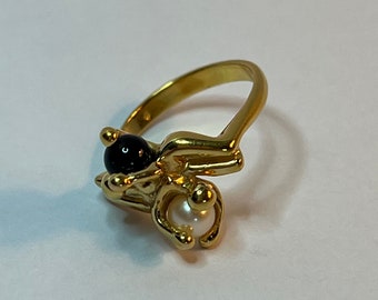 Bague Charles Jourdan En Métal Doré Avec Onyx - Occasion Taille 52