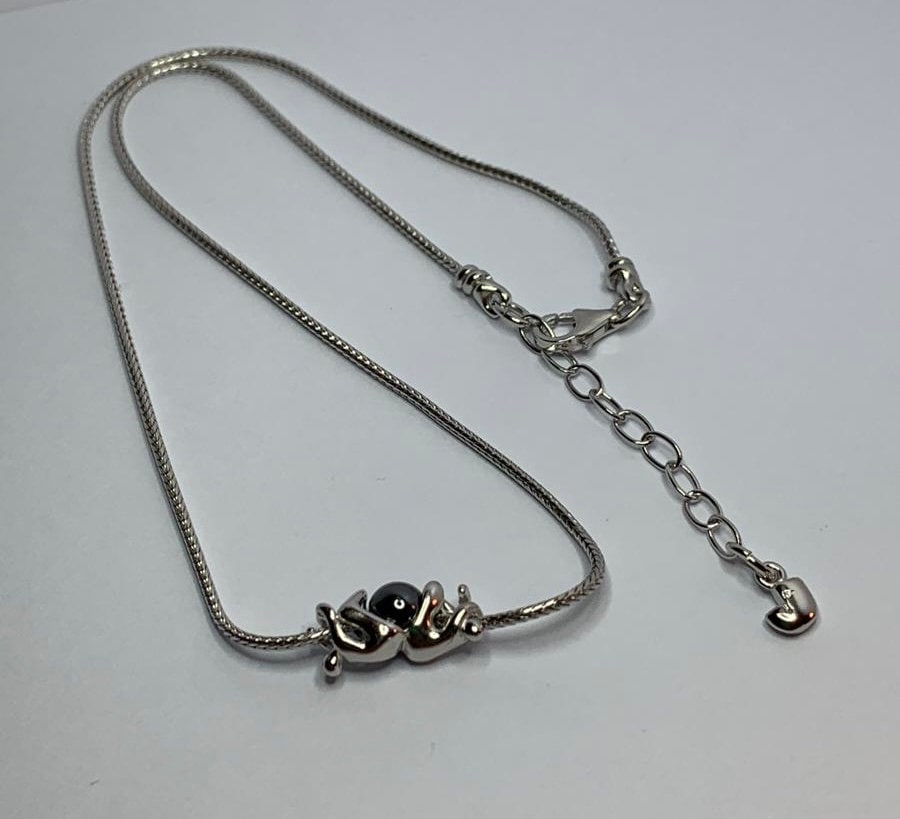 Collier Charles Jourdan Argent Rhodié 925 Avec Pendentif Couple Et Perle Hématite - Occasion Très Bon état