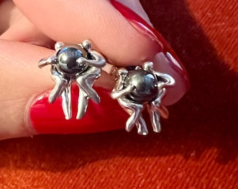 Magnifiques boucles d’oreilles en argent 925 et hématites Charles Jourdan