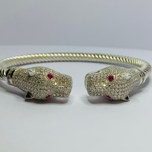 Superb silver panther bangle bracelet