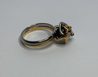 Double two-tone ring and onyx stone Charles Jourdan