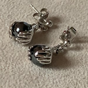 Charles Jourdan 925 silver and hematite hand earrings