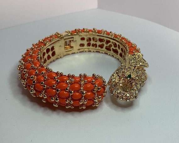 Bracelet Vintage Plaqué Or Motif Tigre - Fermoir Glissière, état Comme Neuf - Promotion Rare