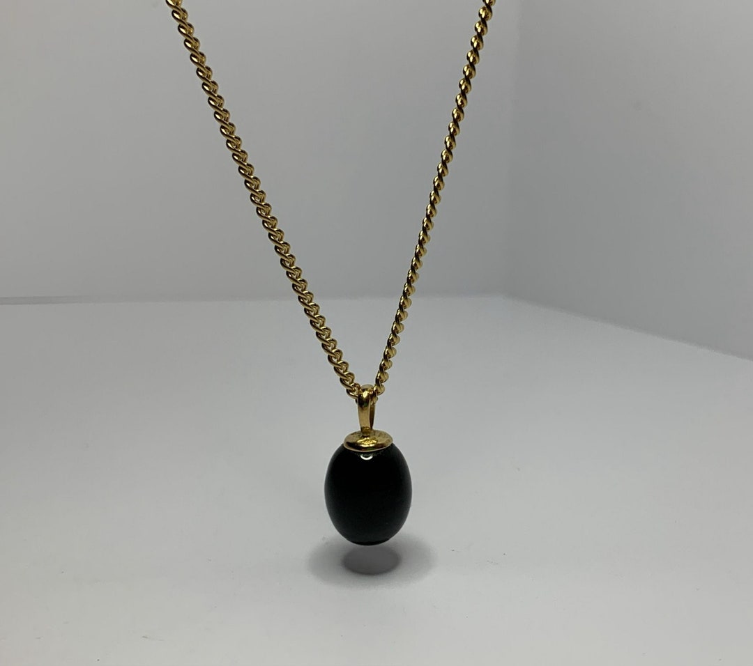 Pendentif Chaîne Vintage Plaque Noir Avec Cristaux - Modèle 5109 - Occasion