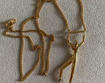 Collier Charles Jourdan Acrobates/danseur Plaqué Or Jaune Avec Cristal - Occasion Magnifique