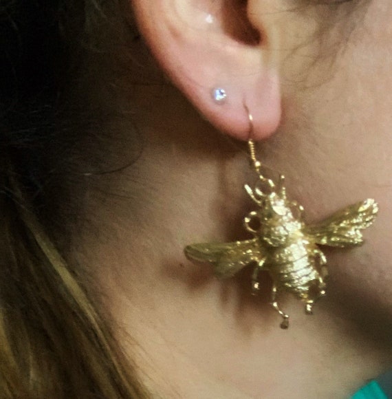 Huge Vintage Bee Earrings Etsy