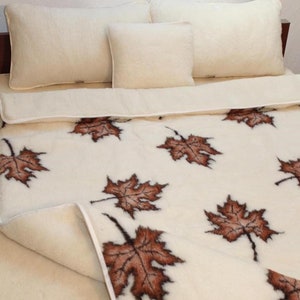 Wool Blanket Premium Wool Bed Double Layer Merino Cozy Warm Comforter Merino Wool Print Maple