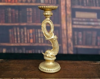 Fish Candlestick Antique Style Nautical Candle Holder Polyresin Mythology