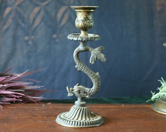 Antique Fish Mythology Candlestick Statue Koi Figure Candle Holder