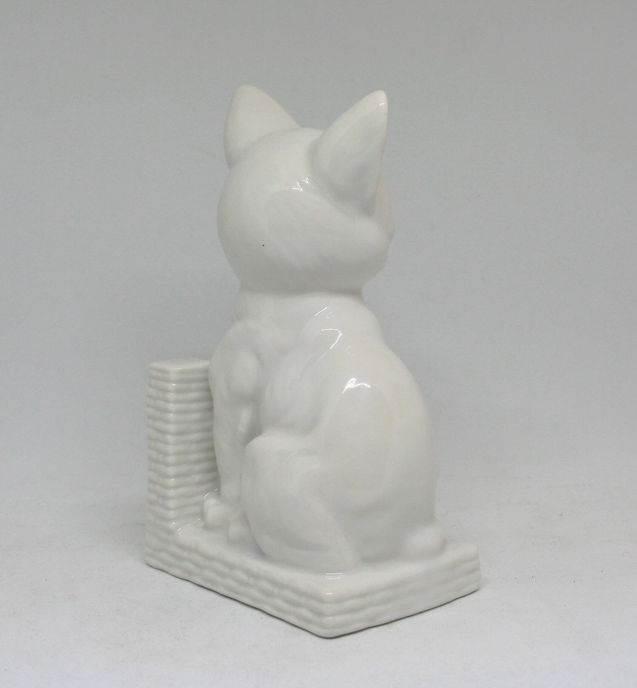 Cat Bookends Ceramic White Bookstands Red Ribbon Vintage Retro Etsy