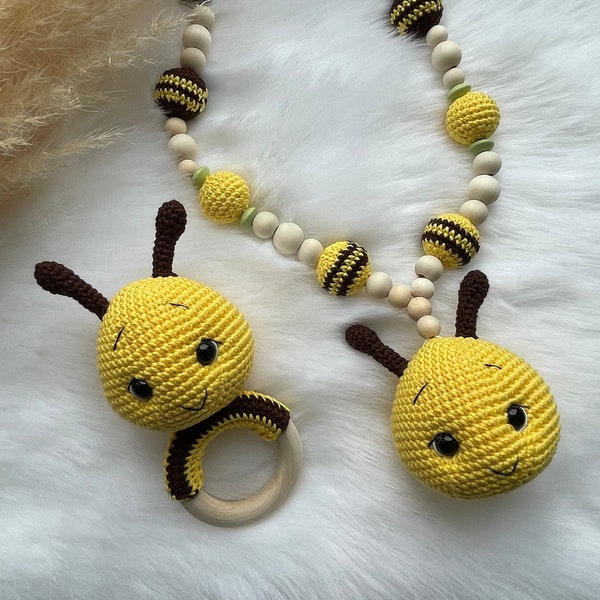 Bee/set/baby rattle/stroller chain/Maxi-Cosi pendant/bee savings set/crocheted/handmade