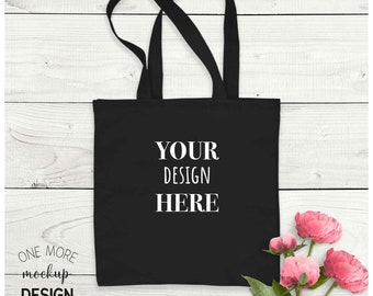 Black Tote Bag Mockup | Tote Bag Mock Up | Peonies Mock Up | 1:1 Ratio