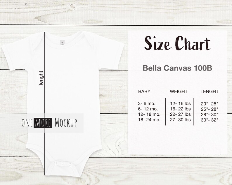 Baby Onesie Size Chart Bella Canvas 100B Size Chart Baby Etsy