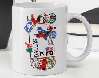Dallas Texas American Coffee Mug White Glossy Cup Personalized Custom City Name