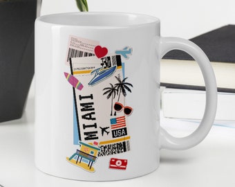 Miami Florida Coffee Mug White Glossy Cup Personalized Custom City Name