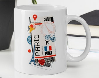 Paris France French Coffee Mug White Glossy Cup Personalized Custom City Name