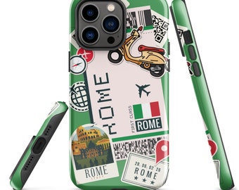 Rome Italy iPhone Case Italian Flag Roma Italia Phone Case Tough Fitted Hard Protective Shell Glossy Rubber Travel Souvenir Gift Idea