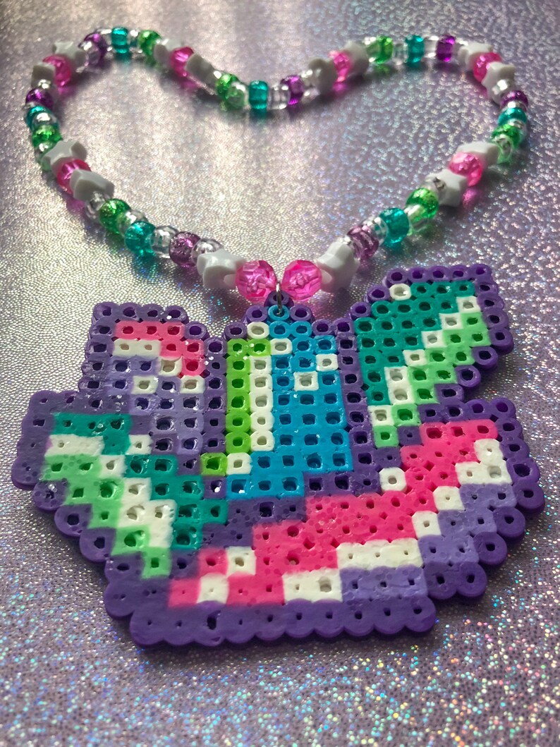Kandi Perler bead Crystals Necklace Etsy