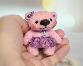 Urso de pelúcia em miniatura, peça única (OOAK), urso de pelúcia de artista, urso de pelúcia colecionável, pequeno urso feito à mão, urso de pelúcia para presente, urso de bolso