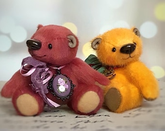 Miniature Teddy Bear Pair OOAK, Artist Teddy Bears, Collectible Teddy Bears, Tiny Handmade Bears, Teddy Bear Gift, Bear Couple