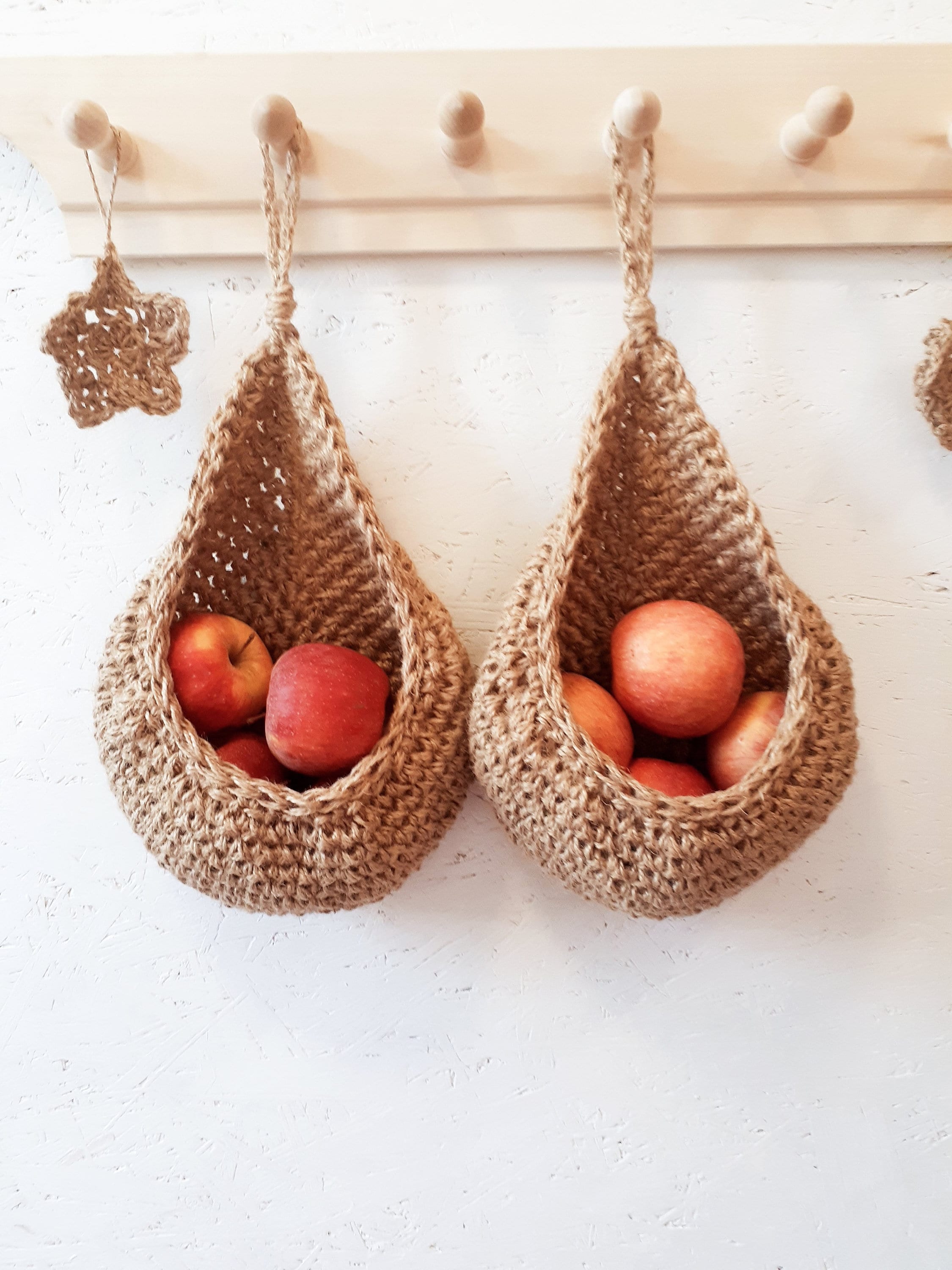 Hanging fruit basket Jute wall decor boho Zero waste Kitchen Etsy