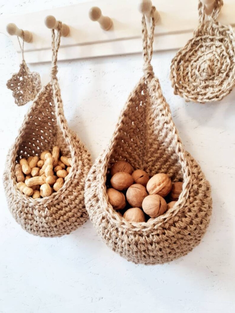 Teardrop Hanging Basket Jute CrochetHanging Wall Baskets Etsy