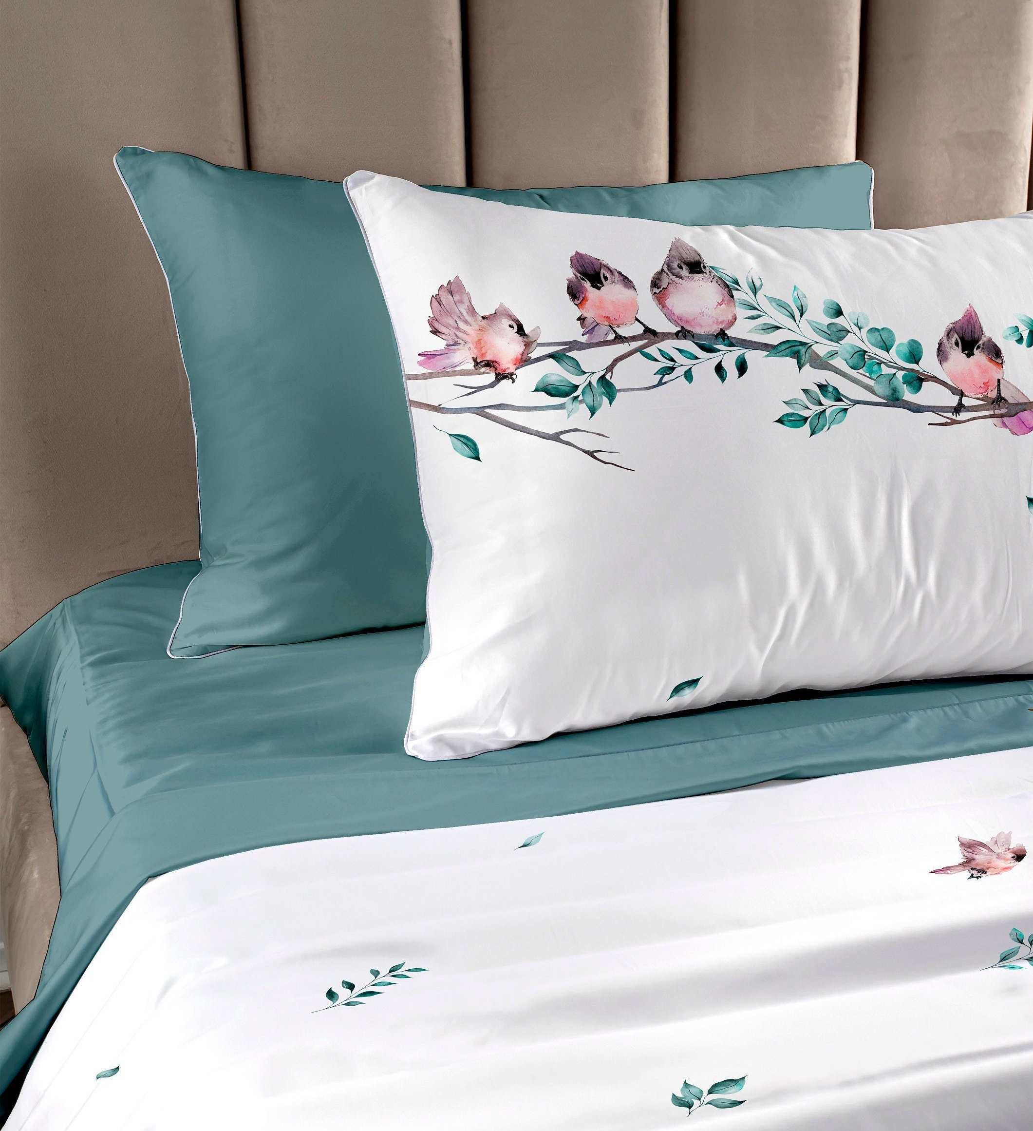 Cotton duvet cover set with bird print and pillow cases Etsy