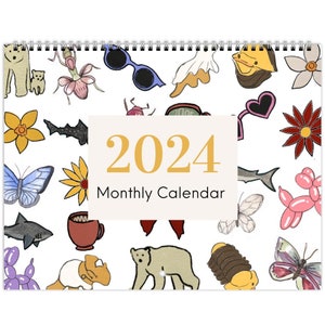 2024 Wall Calendar | Watercolor Illustrated Calendar | Monthly Calendar 2024 | Unique Calendar
