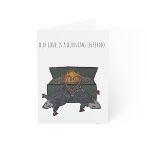 Dumpster Fire Opossum Valentine Card / Possum Valentine Card / Tarjeta de felicitación de San Valentín para un amigo, para ella, para él / Tarjeta de felicitación en blanco