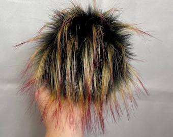 Wildflower luxe faux fur Pom Poms, black, red, yellow m, for beanies, scarves, crochet, knit, knitting, crocheting, high quality, luxury