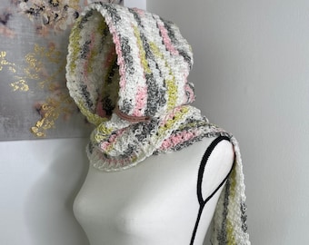 Wrapped in springtime hooded scarf crochet PATTERN, winter, fall, and springtime hooded scarf, handmade, easy to follow, with photos