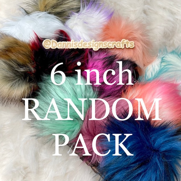 RANDOM 6 inch Faux fur Pom Pom pack, your choice of 5, 10 or 15 RANDOM Poms , fluffy, pre made, tie on, cotton string, for beanies, small