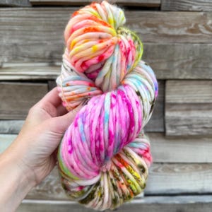 Cheer hand dyed super bulky merino wool,  98 yard , 6 weight, speckled, semi solid, multicolor, indie dye, superwash