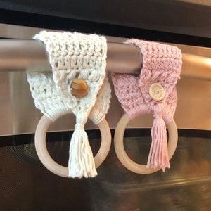 Towel ring crochet PATTERN, boho kitchen decor, boho crochet patterns, crochet items, tassels, dish towel, beginner friendly, with pictures