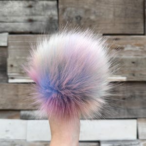 Opalescent luxe Pom, faux fur, multi color pastel small medium large for crochet and knit beanies toques hat toppers ball