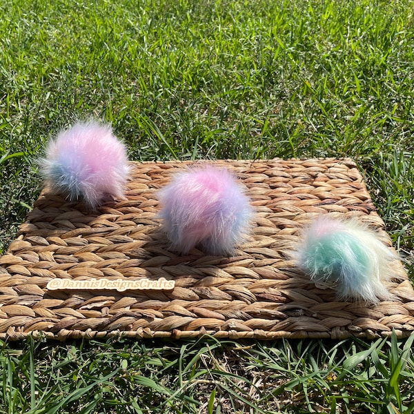 Rainbow sherbert faux fur Pom Poms, color, for beanies, scarves, crochet, knit, knitting, crocheting, short pile, pastel