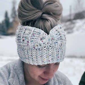 Box wire ear warmer crochet PATTERN, head band, earwarmer, headband, handmade, diy, winter, fall, patterns, new, scrunched, messy bun, pony