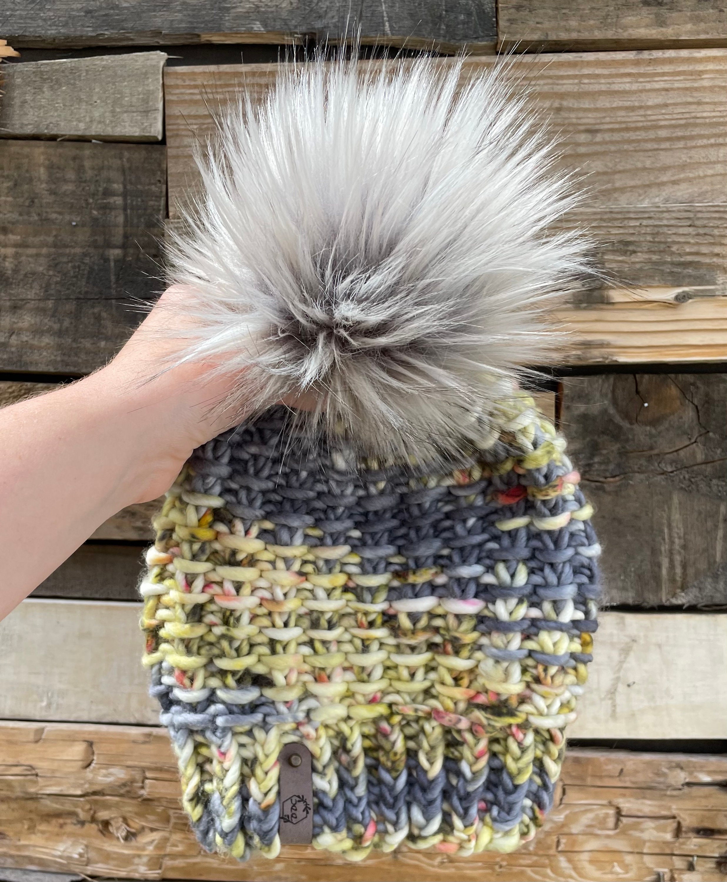 Hand Knit Beanie Hat Stocking Cap Premium Merino Wool Mohair Multicolor Grey Merino Wool Stocking Cap (Unisex)-Made in Ely, MN main image 4