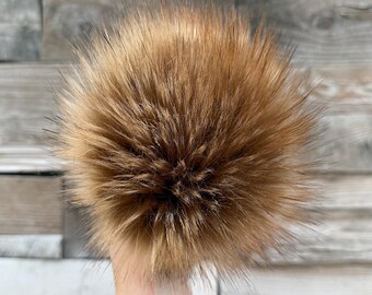 Highland Pom, faux fur Pom Pom, for crochet and knit beanies, fluffy brown, highland cow, vegan fur poof